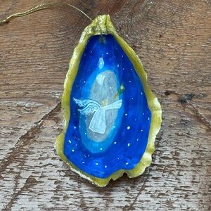 Hand-Painted Angel Blue Oyster Shell Ornament Christmas